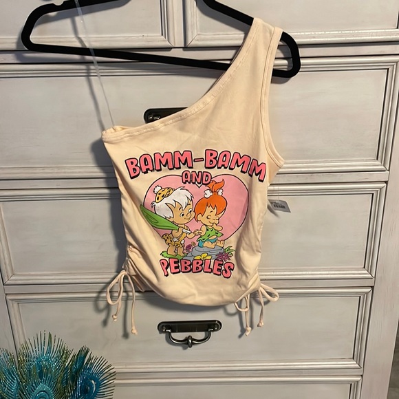 Flintstones and Bam Bam cute one shoulder crop top small new - Picture 2 of 5